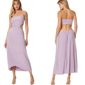 Misa Eleven Knit Jersey Strapless Cut Out Midi Dress Lavender Size L NWT